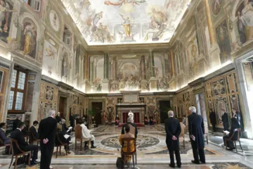 Pope Francis addresses new ambassadors accredited to the Holy See in the Vatican’s Clementine Hall, May 21, 2021